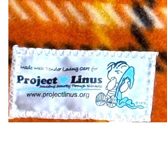 Project Linus Handmade Fleece Blanket With Noahs Ark Fringe Orange Plaid 55x 41 - Picture 4 of 4